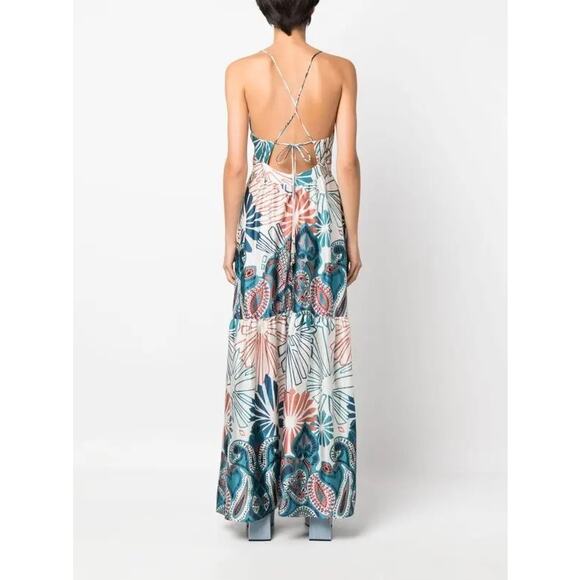 BA&SH Women,s Blue White Paisley Print V-Neck Tiered Maxi Dress Size Medium - Picture 3 of 9